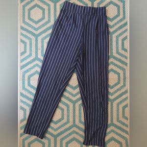 Xs navy blue pinstripe striped pull on easy high rise waisted ankle work pants